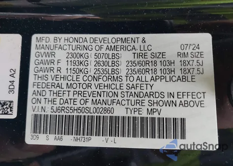 2025 Honda Cr-V Hybrid Sport from USA, damaged, VIN 5J6RS5H50SL002860